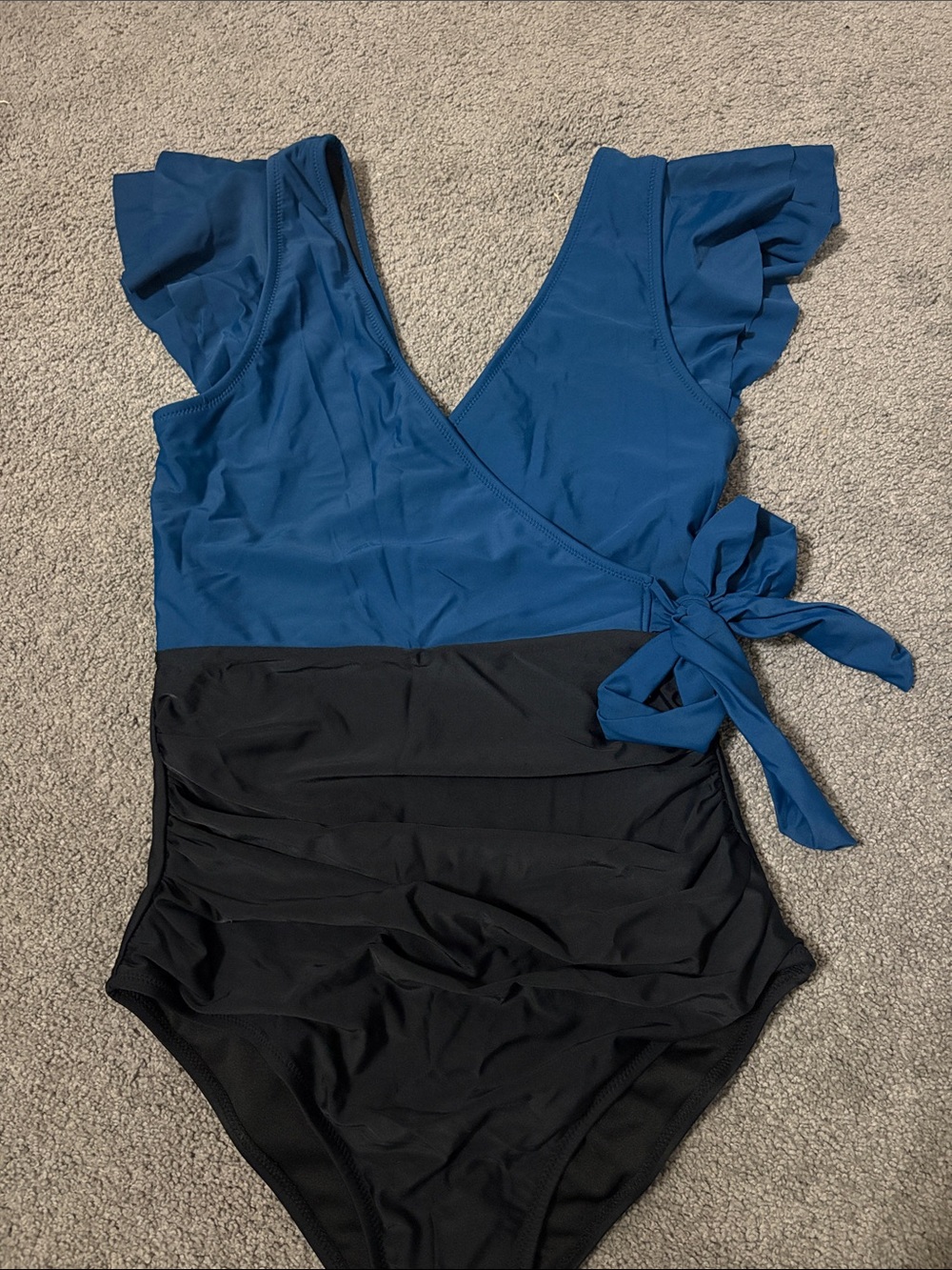 Amazon Blue and Black One-Piece Swimsuit with Side Tie